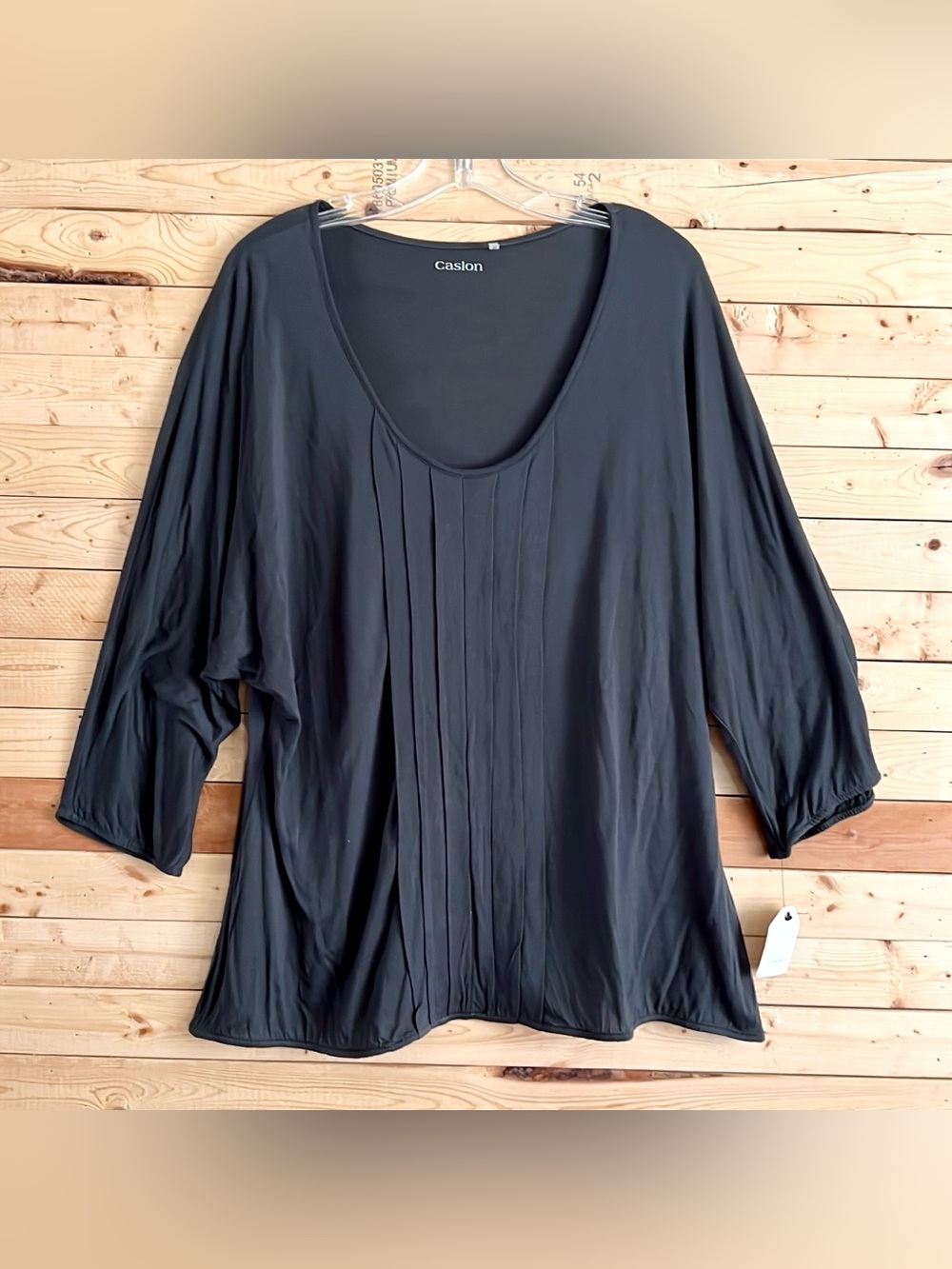 Caslon Women’s Gunmetal Gray 3/4 Sleeves Stretchable Blouse top size L NWT